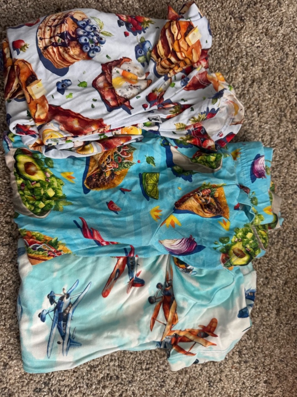 Kids Pajama Set - Blue Multicolor Breakfast & Food Print